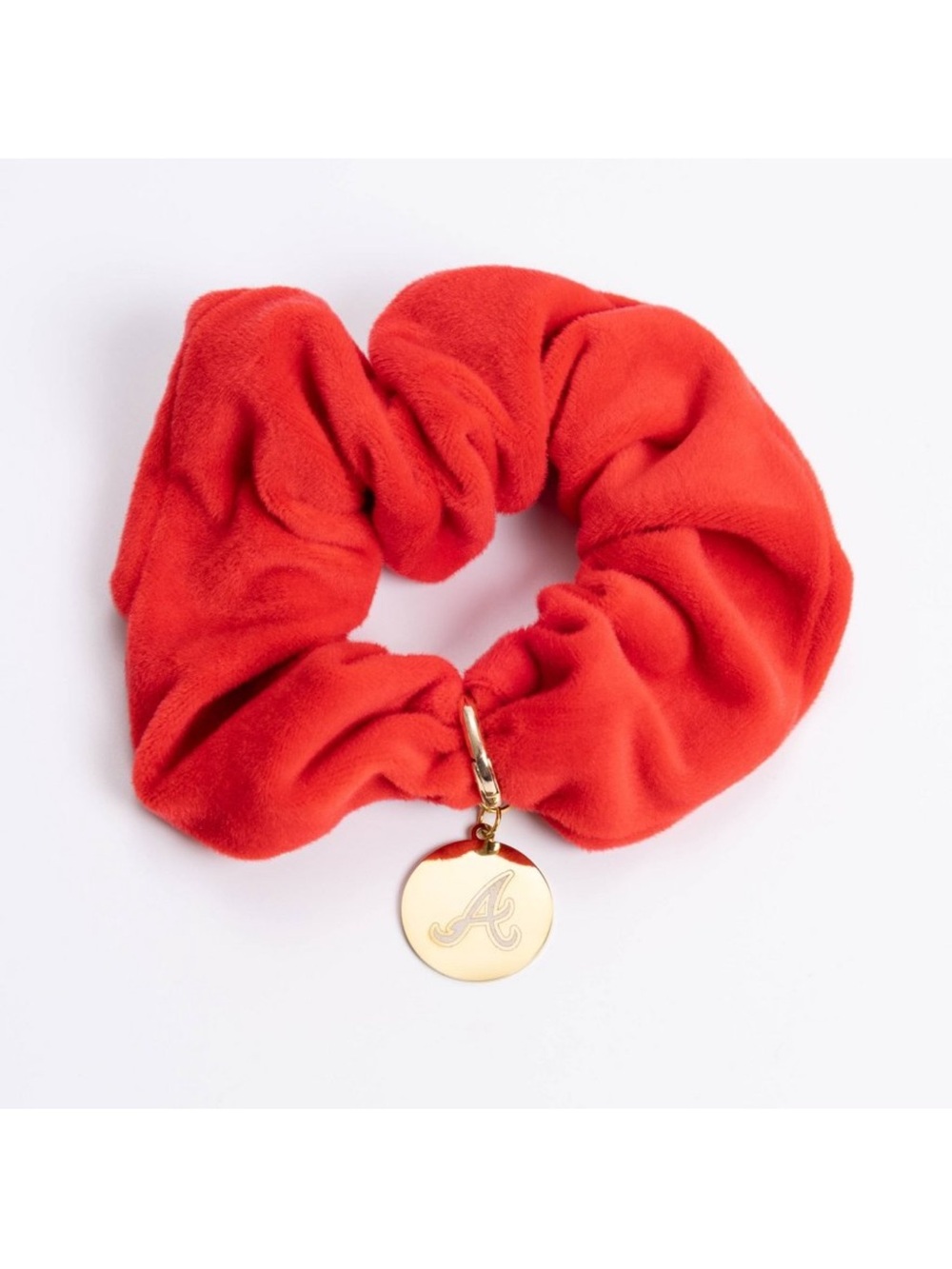 *Brand New* Luv Aj Red Velvet Scrunchie with Gold 'Atlanta Braves' Logo Charm